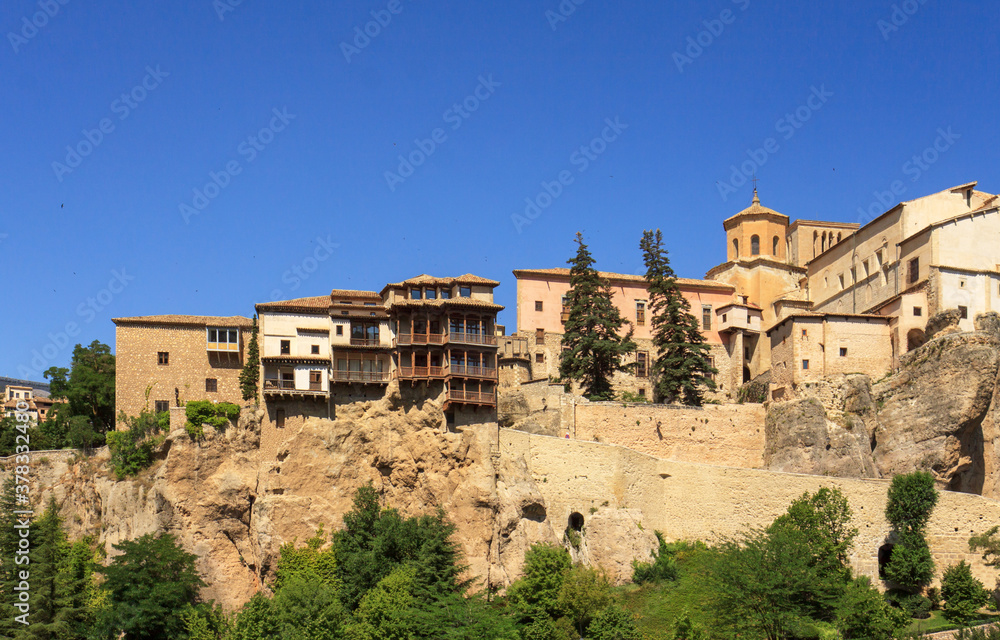 Hanging houses of Cuenca, Spain (casas colgadas) overlooking the canyon (Hoce) of the Huécar river. 