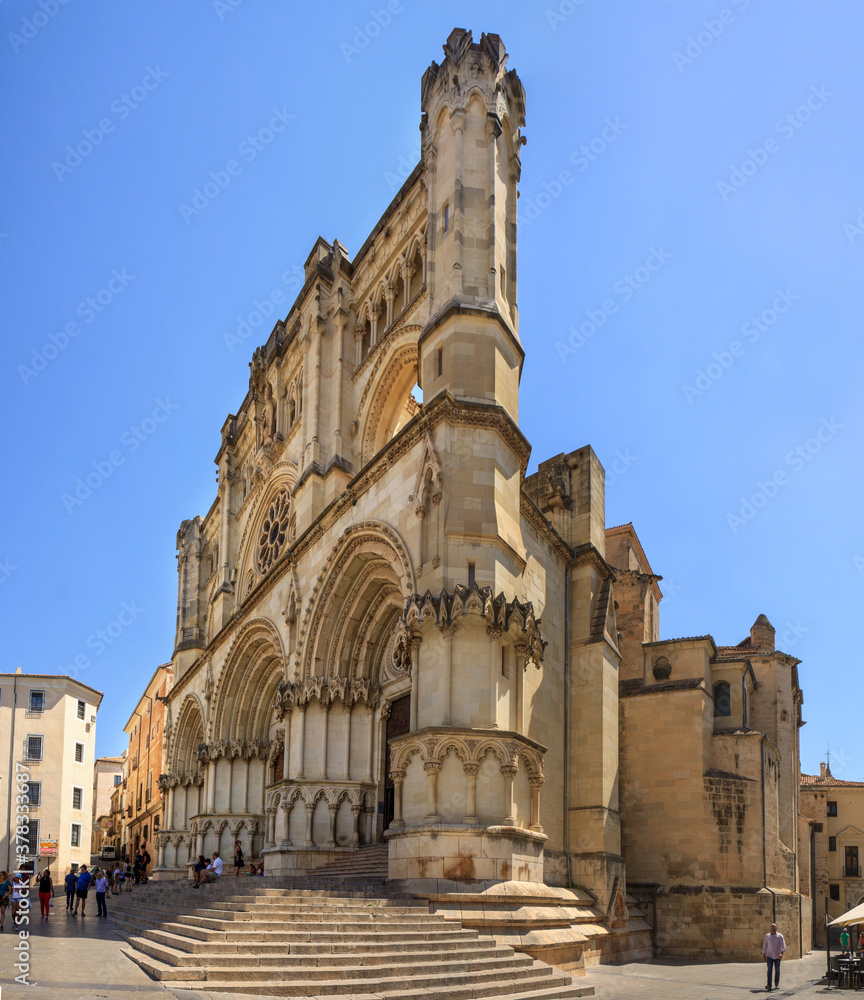 Front and South side of the Cathedral of Santa Maria and San Julian on Plaza Mayor in Cuenca, Spain