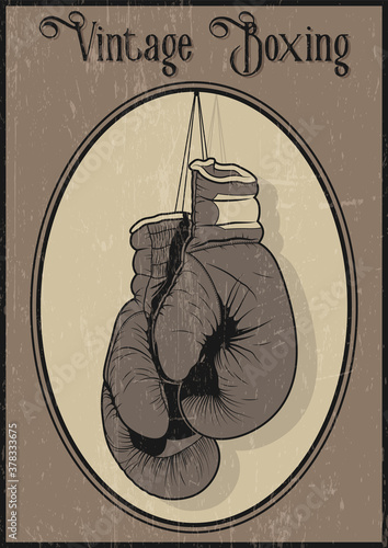 Old Boxing Gloves Retro Style Poster, Vintage Colors, Textured background 