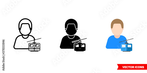 Alpine skier icon of 3 types color, black and white, outline. Isolated vector sign symbol.