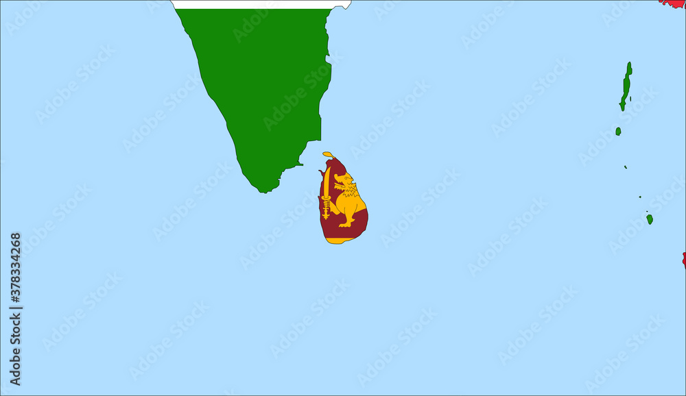Vetor de Center the map of Sri Lanka. Vector maps showing Sri Lanka and neighboring countries
