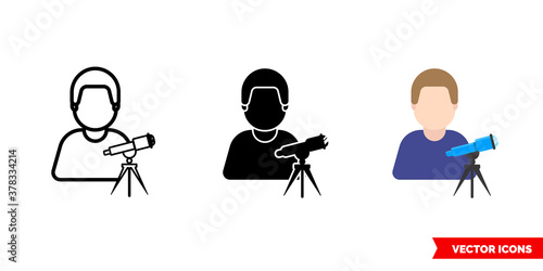 Astronomer stargazer icon of 3 types color, black and white, outline. Isolated vector sign symbol.