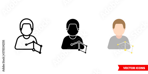 Astrophysicist icon of 3 types color, black and white, outline. Isolated vector sign symbol.