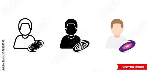 Astrophysicist icon of 3 types color, black and white, outline. Isolated vector sign symbol.