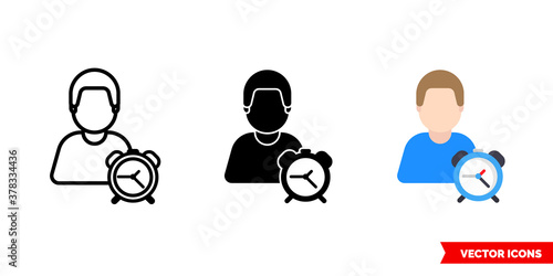 Awakening waking icon of 3 types color, black and white, outline. Isolated vector sign symbol.