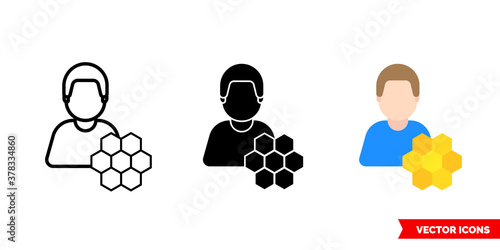Beekeeper hiver icon of 3 types color, black and white, outline. Isolated vector sign symbol.