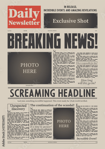 Old Newsletter Page, Breaking News Paper Template 