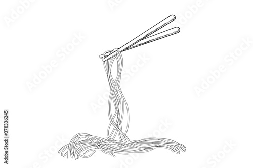 Simple Vector Hand Draw Sketch, Noodle and Chopstick 
