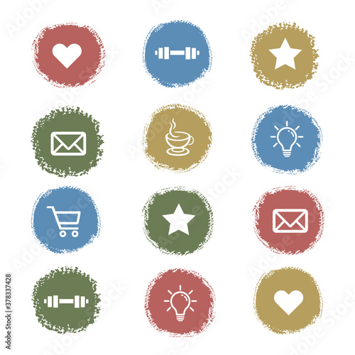 Set of round stickers with everyday expressions for social media, chat, messages, mobile and web apps, online communication, networking, web design, labels and printed material.