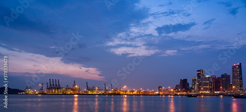 Wide panorama of Singapore Residential area at dusk.