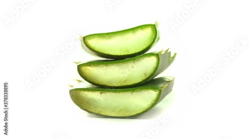 Wallpaper Mural Juicy transparent glowing pieces of aloe vera 
leaves on white background isolated Torontodigital.ca