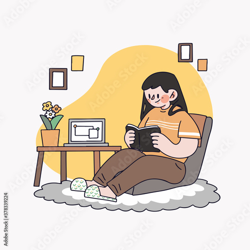girl sitting on chair reading a book graphic