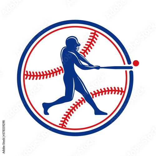 Softball team logo template  - playing woman silhouette with sport equipment - vector emblem for competition