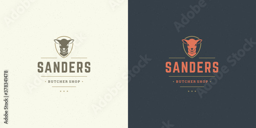 Butcher shop logo vector illustration lamb head silhouette good for farm or restaurant badge