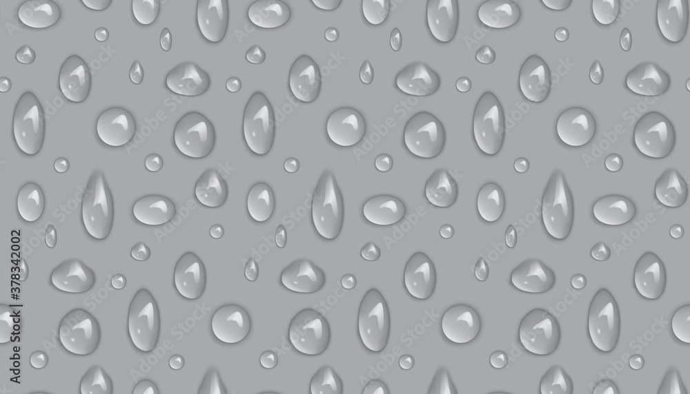 transparent water drops isolated on dark background vector seamless pattern