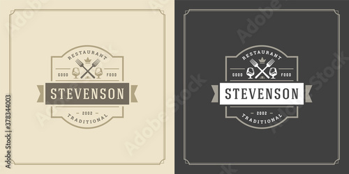 Restaurant logo design vector illustration wine stemware silhouettes good for restaurant menu and cafe badg