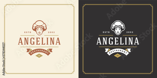 Restaurant logo design vector illustration chef woman face in hat silhouette good for restaurant menu and cafe badge
