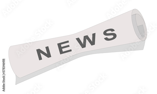 Rolled newspaper with News headline isolated on white background.