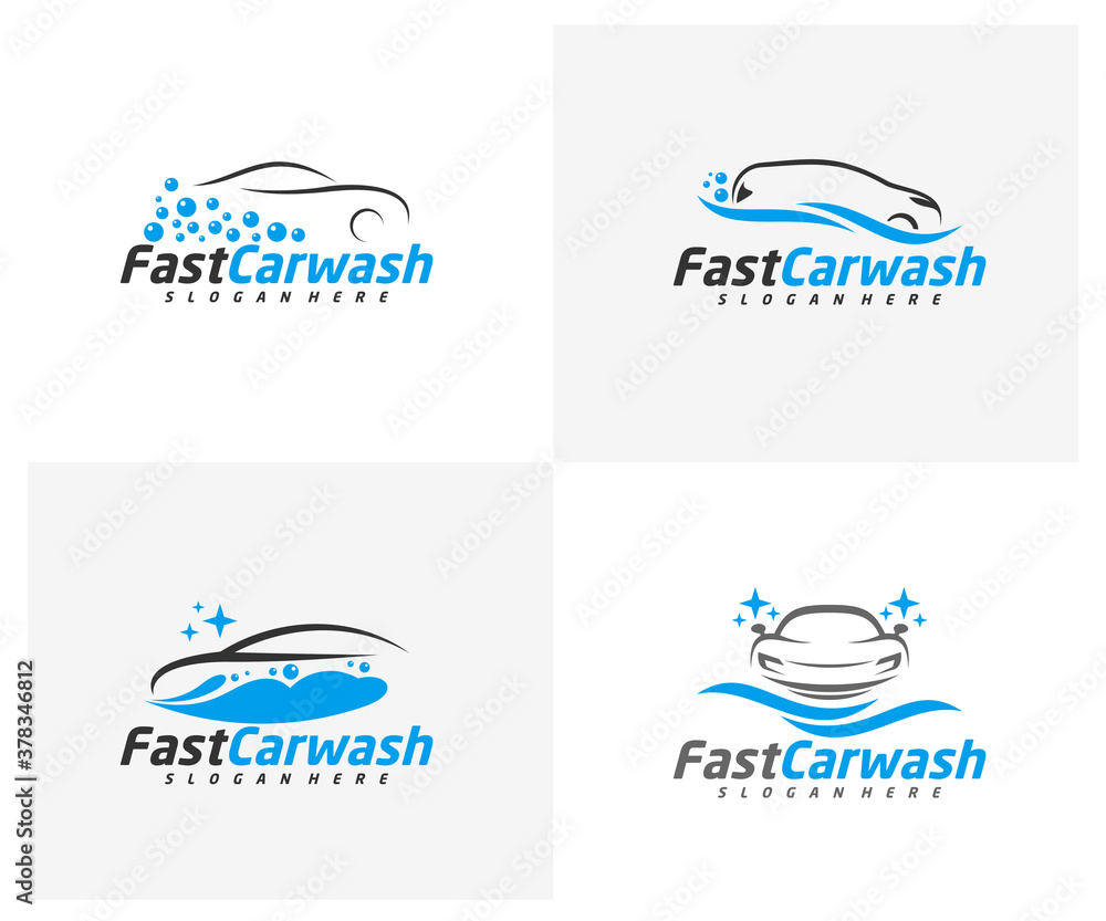 Set of Car Wash logo designs concept vector, Automotive Cleaning logo template
