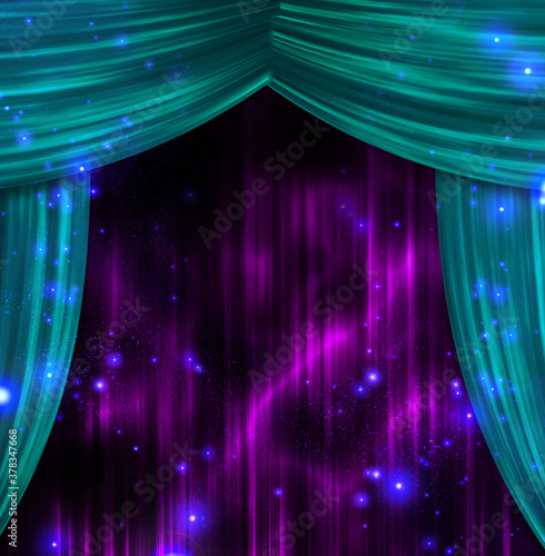 Vivid curtains and light sparks. 3D rendering