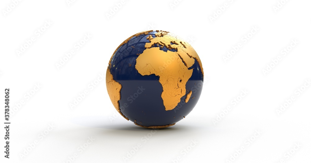 Fototapeta premium Blue and gold earth globe white background