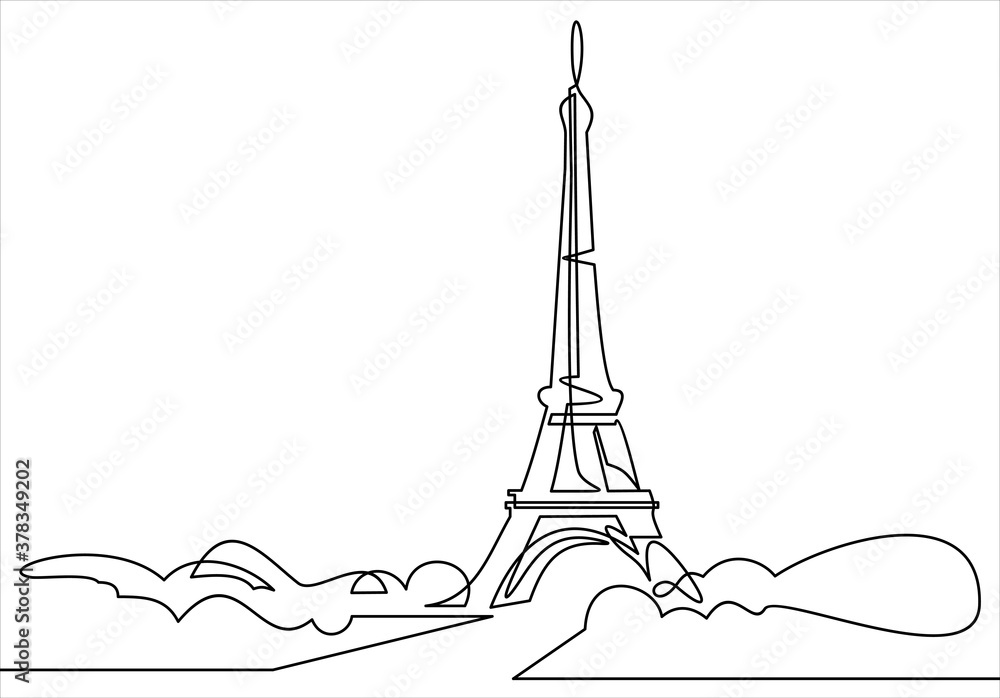 Fototapeta Eiffel Tower one line drawing