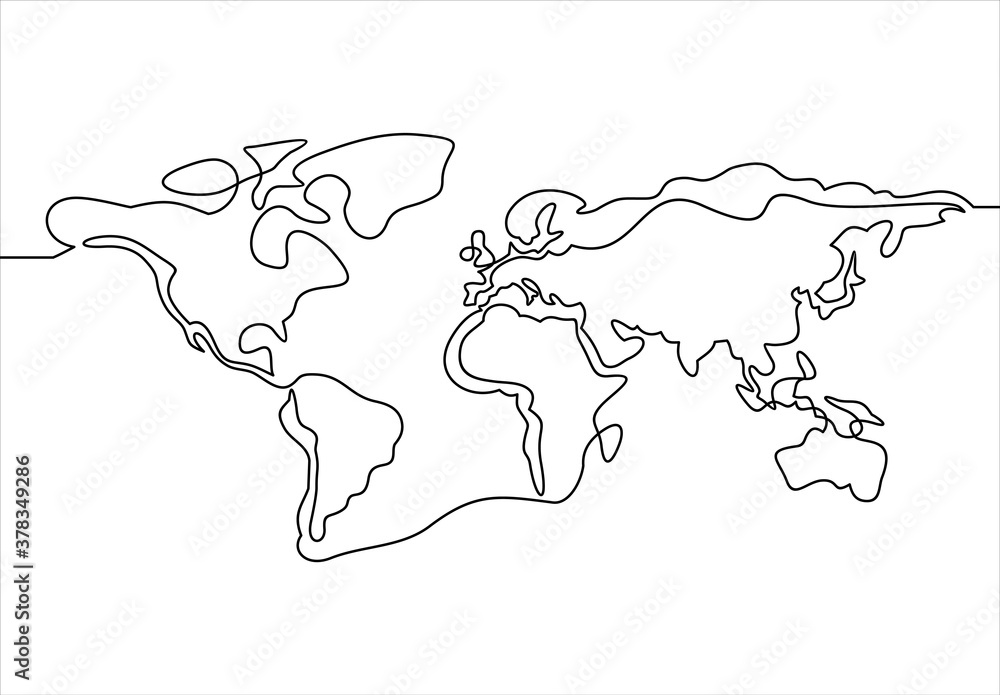 continuous line drawing - map of world map
