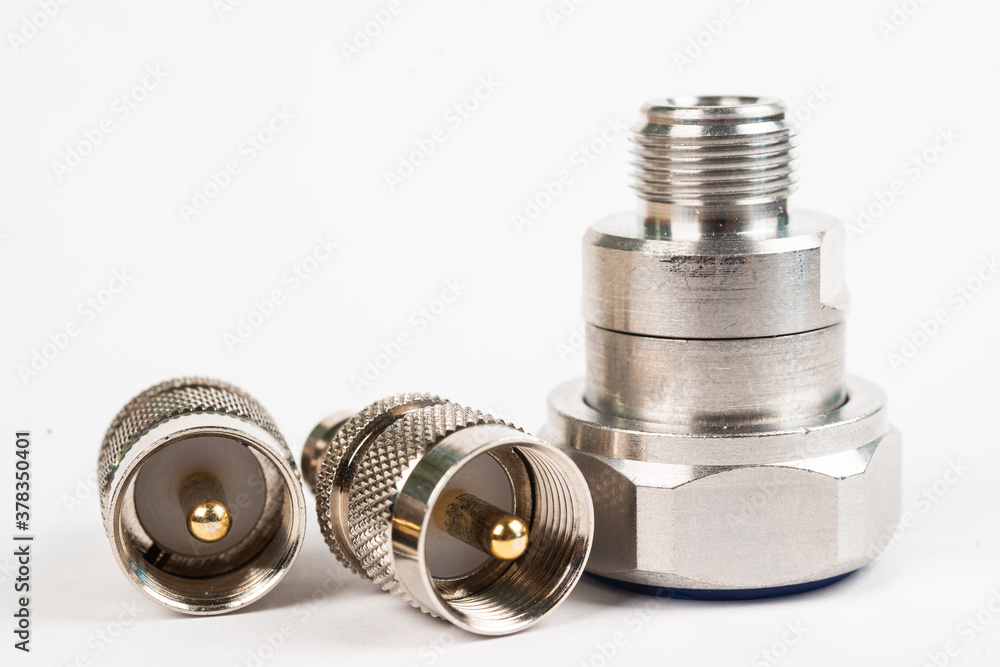 High frequency connectors component with a shiny copper nickel plating covering High frequency connectors component with a shiny copper nickel plating covering