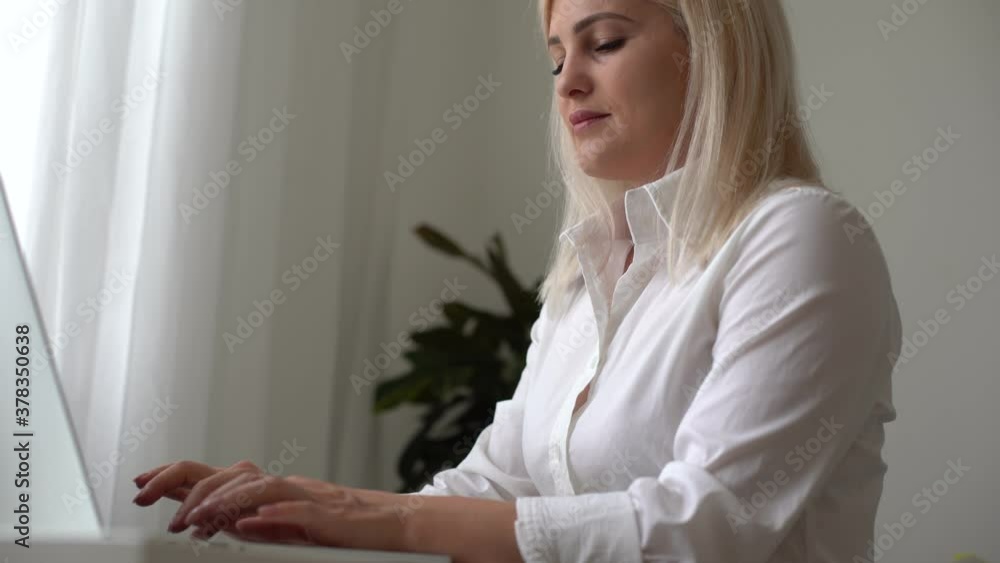 woman has video chat with colleagues from home woman has video chat with colleagues from home