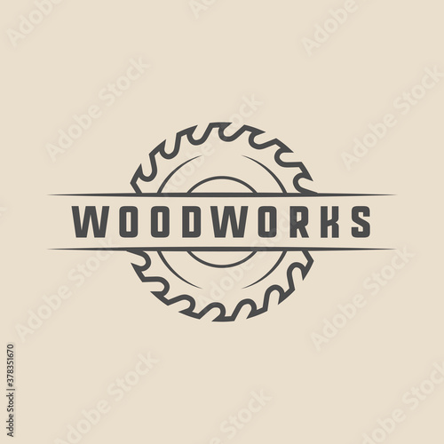 Vintage retro woodwork lumber carpentry emblem, logo, badge, label or mark. Can be used like poster or print. Monochrome Graphic Art. Vector Illustration..