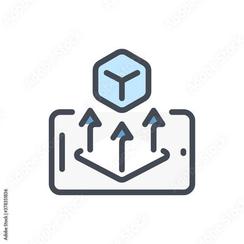 Augmented reality color line icon. Mobile phone with Cube simulation vector outline colorful sign.