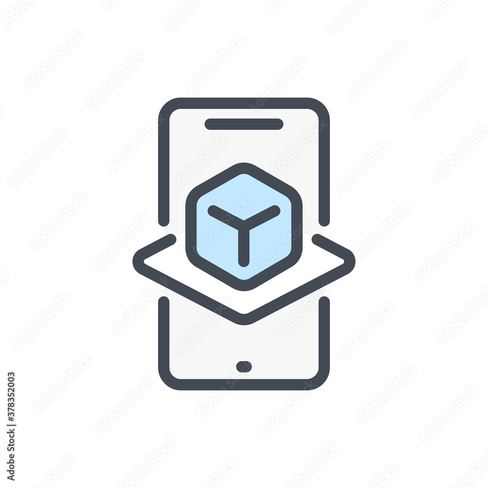 Augmented reality color line icon. Mobile phone with Cube projection vector outline colorful sign. Augmented reality color line icon. Mobile phone with Cube projection vector outline colorful sign.