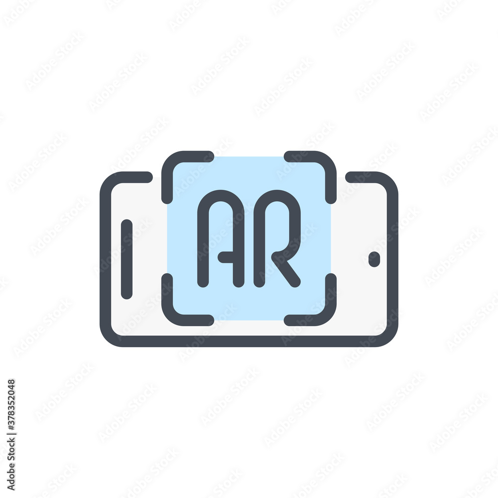 Augmented reality color line icon. Mobile phone with AR scan vector outline colorful sign. Augmented reality color line icon. Mobile phone with AR scan vector outline colorful sign.