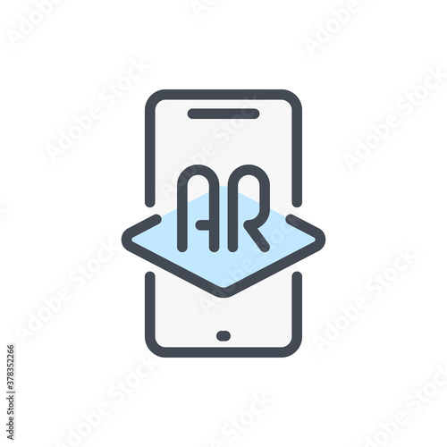 Augmented reality color line icon. Mobile phone with AR vector outline colorful sign.