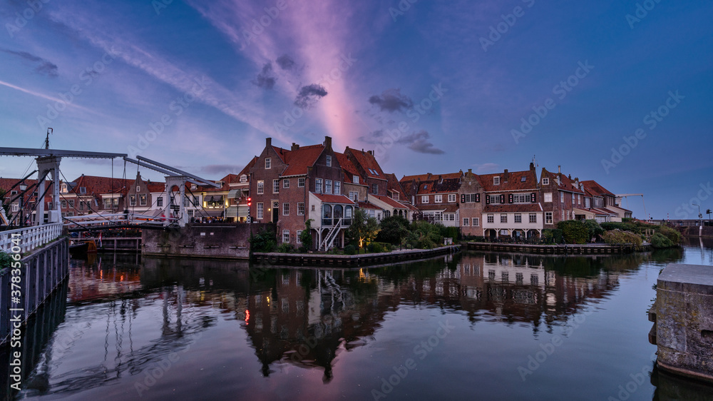 Cityscape of the city of Enkhuizen in the middle of the Netherlands located on the IJselmeer.