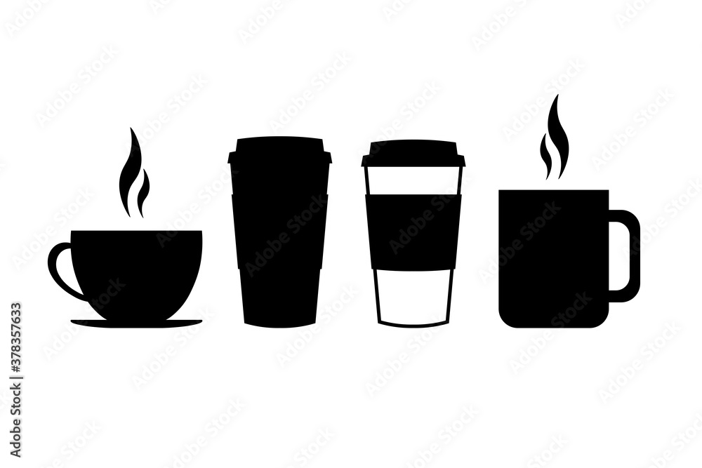 Set Of Different Tea Or Coffee Mugs And Cups Vector EPS10 Illustration coffee-cups-different-cafe-drinks-types-espresso-mug-with-foam-beverage