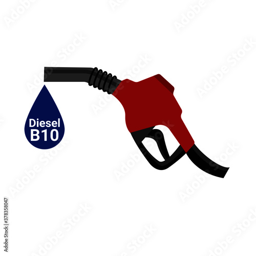 Diesel B10 and gasoline pump gun on white background