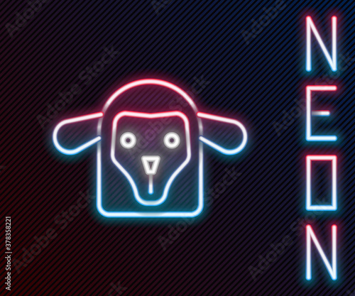 Glowing neon line Sheep head icon isolated on black background. Animal symbol. Colorful outline concept. Vector.