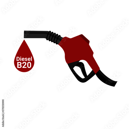 Diesel B20 and gasoline pump gun on white background