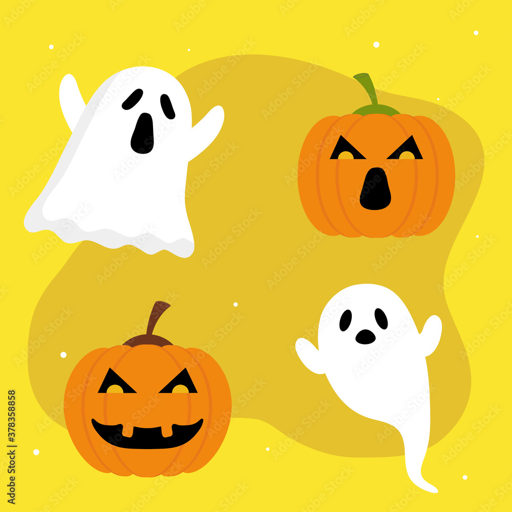 Fototapeta premium halloween pumpkins and ghosts design, happy holiday and scary theme Vector illustration