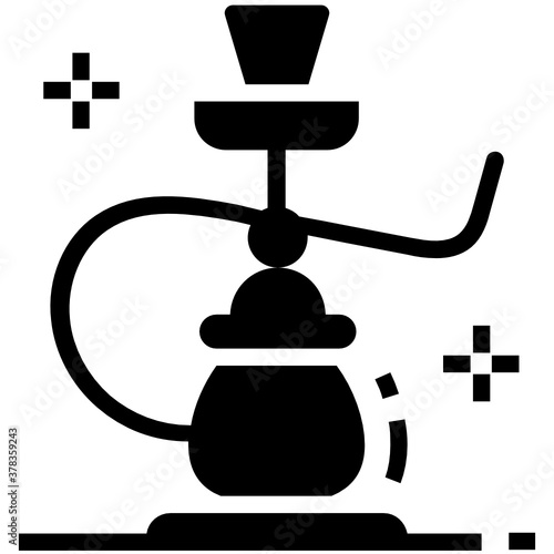 
A vintage smoking device with long stem and handling pipe to be smoked through, hookah icon
