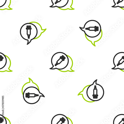 Line Addiction to the drug icon isolated seamless pattern on white background. Heroin, narcotic, addiction, illegal. Sick junkie with a syringe and medical pills. Vector.