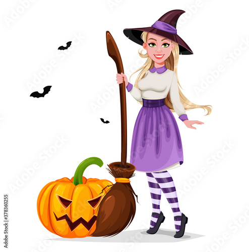 Happy Halloween. Beautiful witch cartoon character