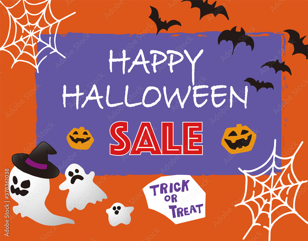 ハロウィンセールのバナー ゴースト かぼちゃ コウモリ 蜘蛛の巣 ハロウィンセールのバナー ゴースト かぼちゃ コウモリ 蜘蛛の巣