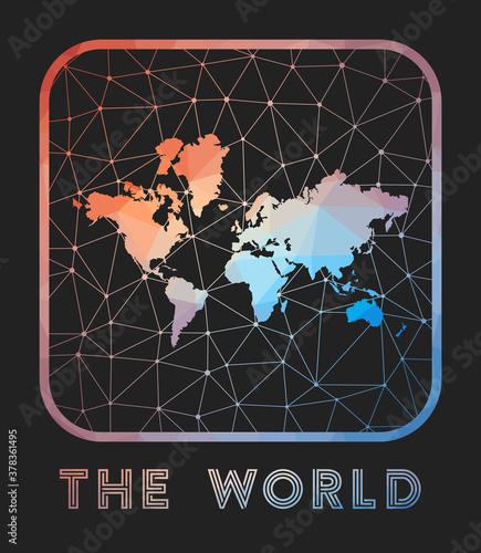 The World map design. Vector low poly map of the world. The World icon in geometric style. The world shape with polygonal gradient and mesh on dark background.