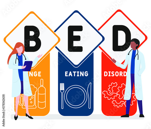 Flat design with people. BED - Binge Eating Disorder  acronym, medical concept. Vector illustration for website banner, marketing materials, business presentation, online advertising