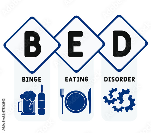 BED - Binge Eating Disorder. acronym, medical concept background. vector illustration concept with keywords and icons. lettering illustration with icons for web banner, flyer, landing page