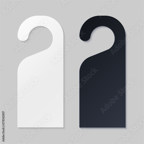 Door hangers for hotel room. Empty white and black label hanger for hotel room or resort . Empty template, mockup for text Do not diturb. Vector illustration for promotion, sale, decoration, covering.