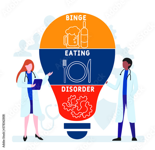 Flat design with people. BED - Binge Eating Disorder  acronym, medical concept. Vector illustration for website banner, marketing materials, business presentation, online advertising