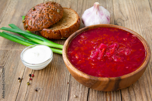 soup borscht with bread